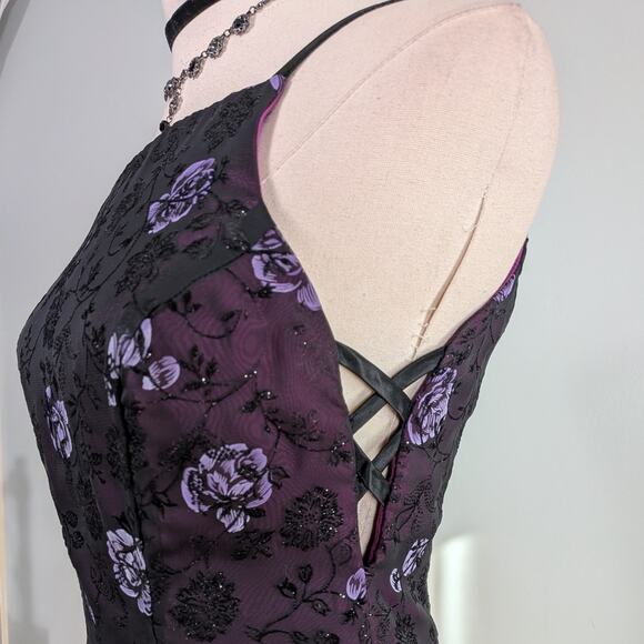 Vintage Morgan Co Prom Dress Maxi Gown 6 Purple Y2K Goth Whimsigoth 90S Floral - Picture 5 of 13